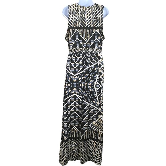 NY Collection Maxi‎ Dress Sleeveless Beaded V-Neck Geometric Mixed Print - Picture 2 of 12
